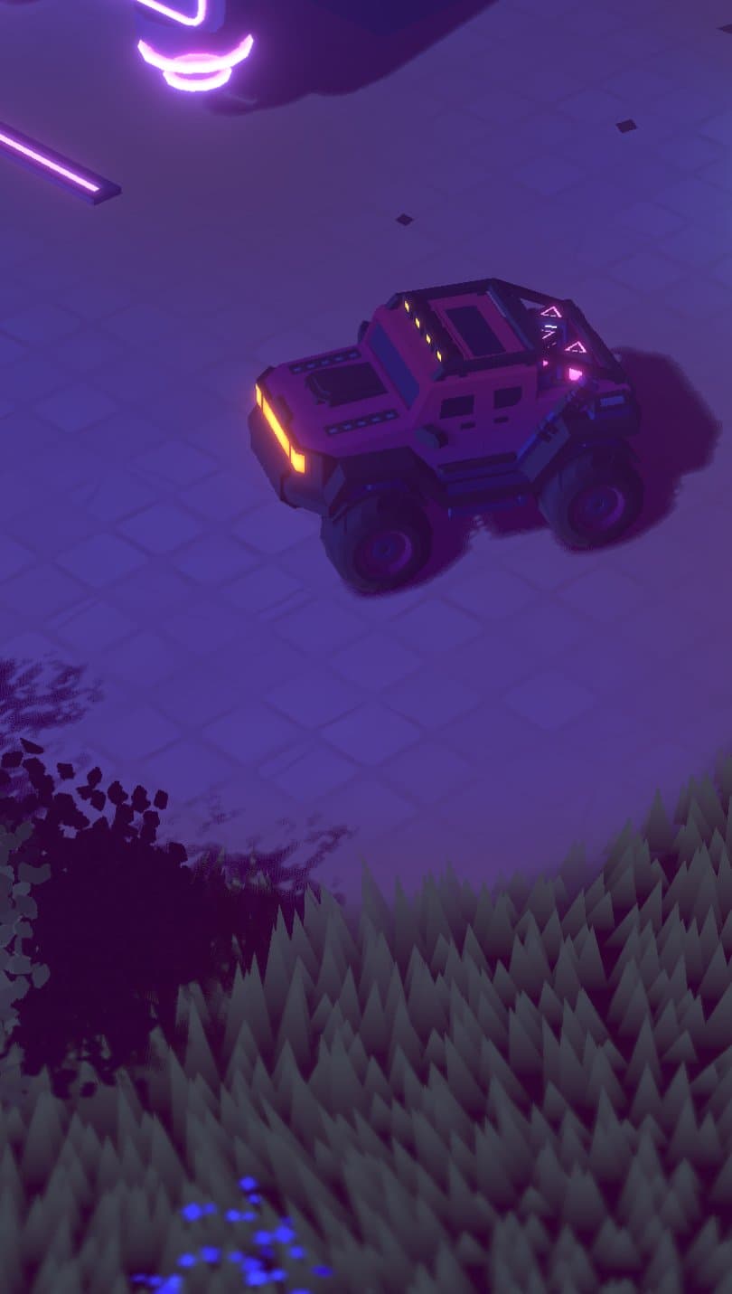 Pump Island — the car on the neon ring