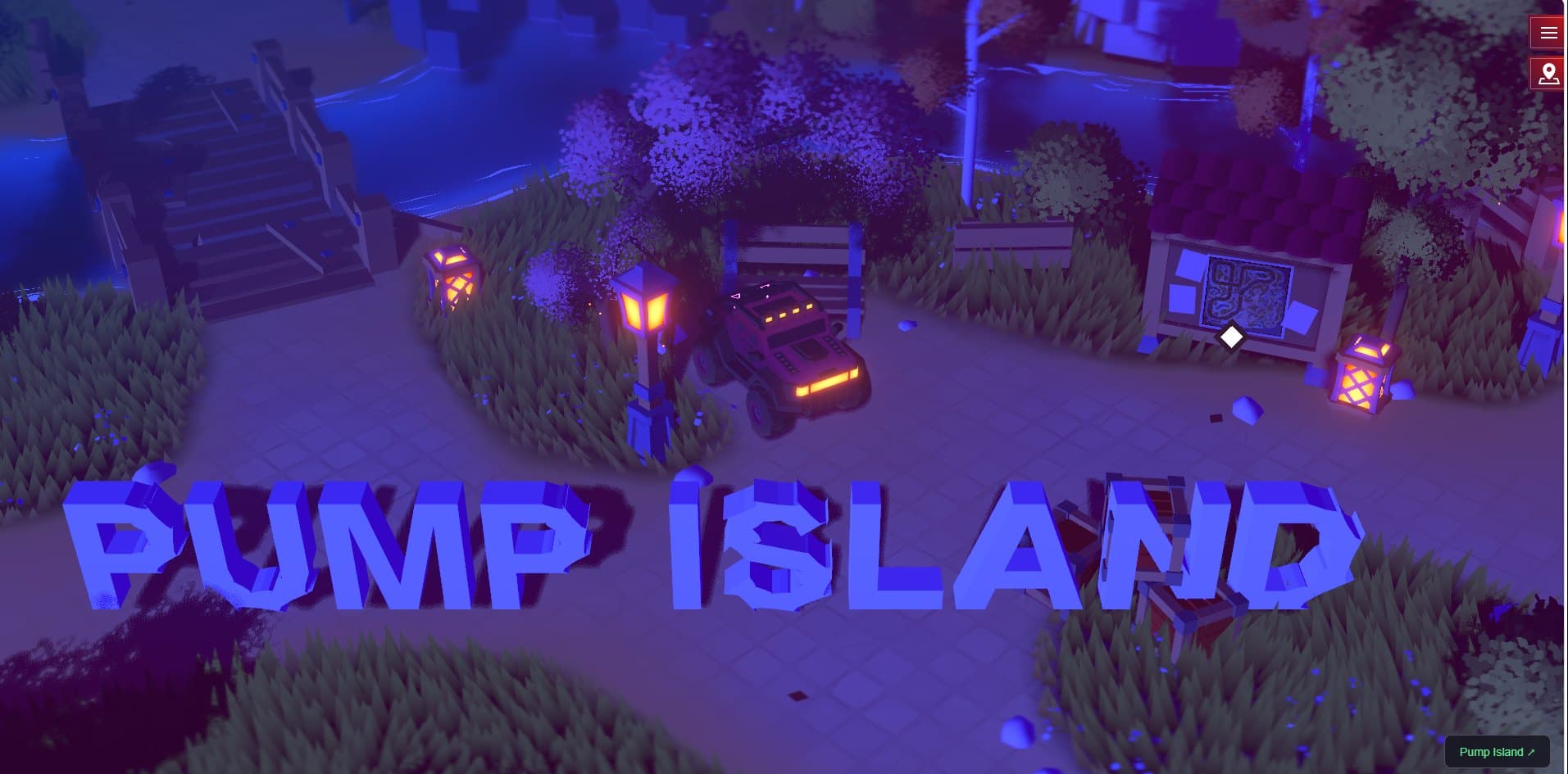 Pump Island — a low-poly 3D world at night